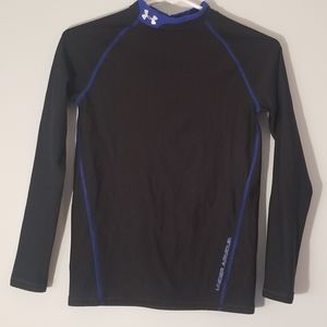 Under Armour Boys Cold Gear Long Sleeve Top Youth XL. Black with Blue Stitching
